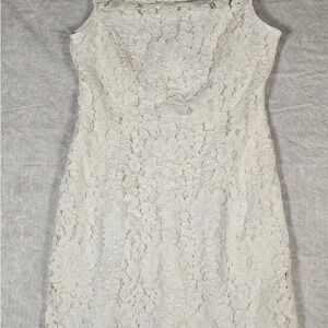 SD Collection Dress Womens White Floral Lace Pearl‎ Neckline Sheath Petite 8P